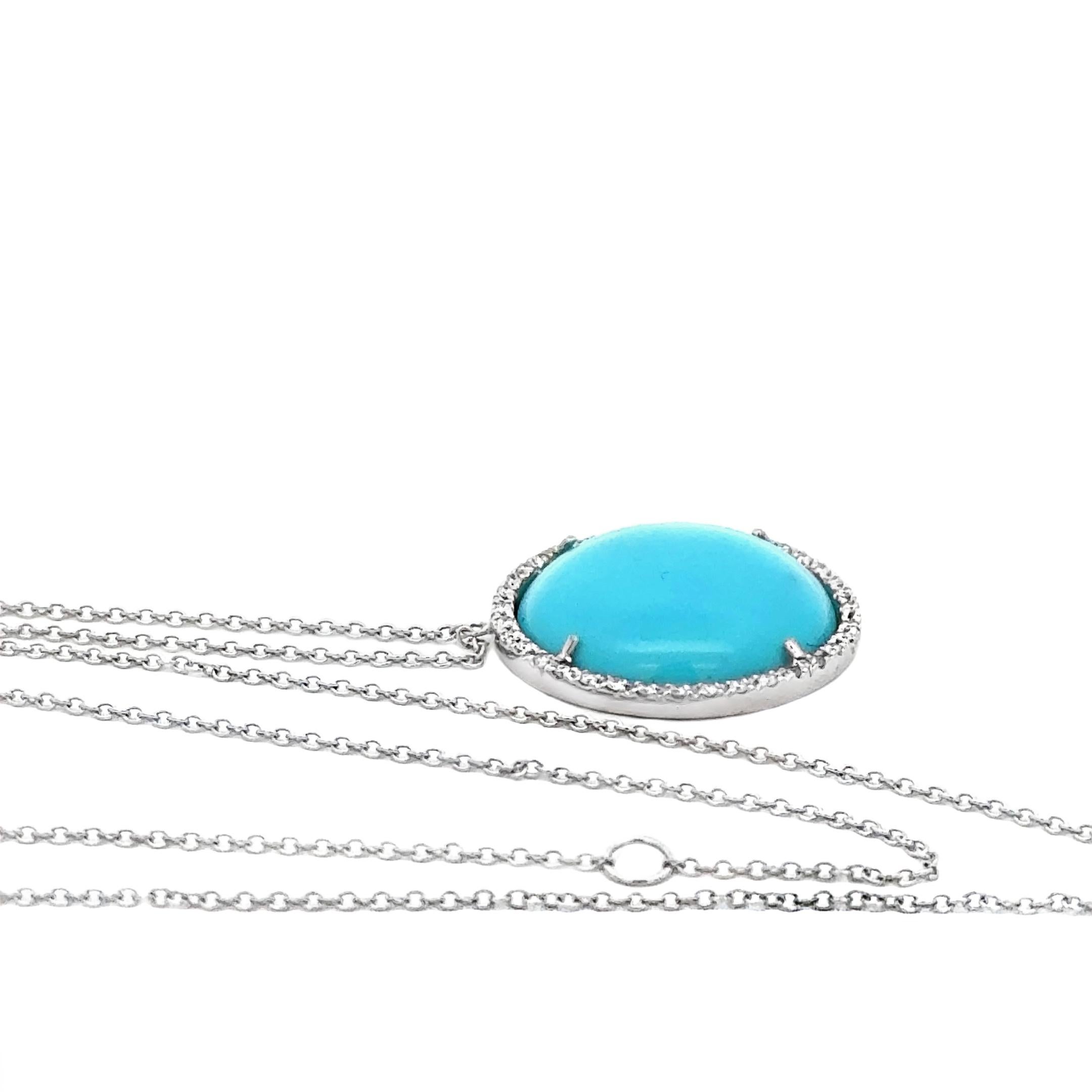 Garavelli  Ciondolo rotondo in oro bianco 18 Kt con diamanti e turchese In condizioni Nuovo in vendita a Valenza, IT