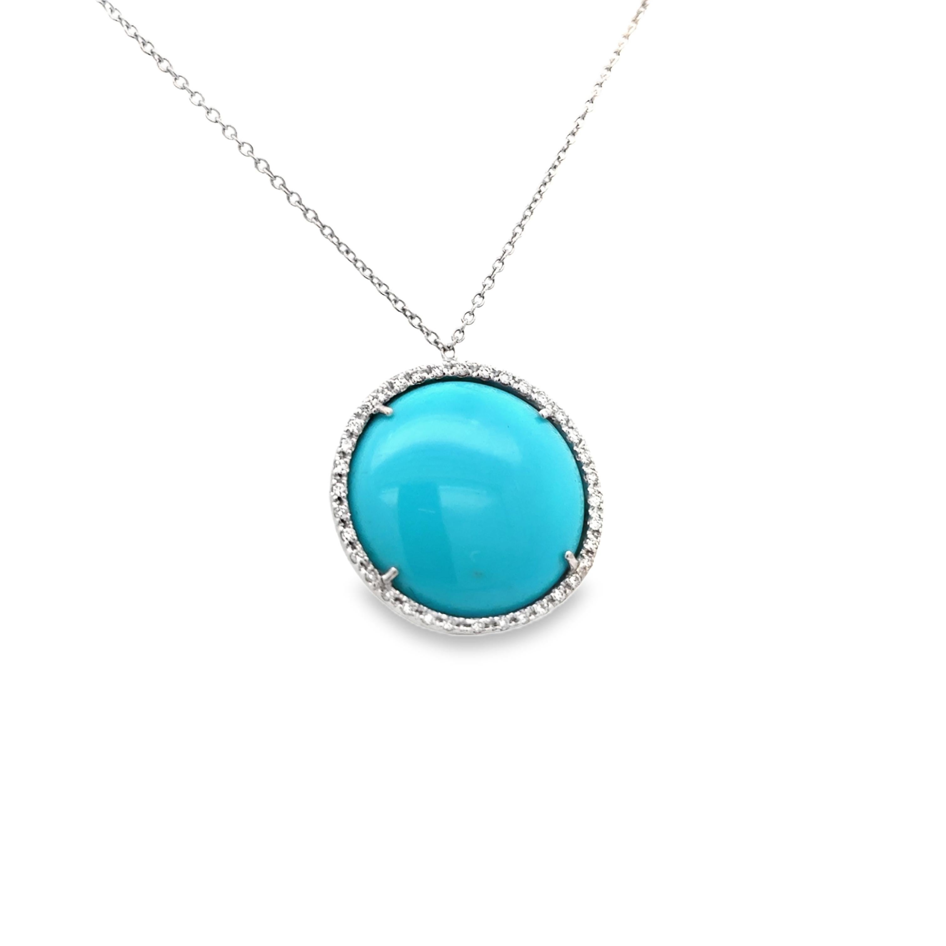 da uomo o donna Garavelli  Ciondolo rotondo in oro bianco 18 Kt con diamanti e turchese in vendita