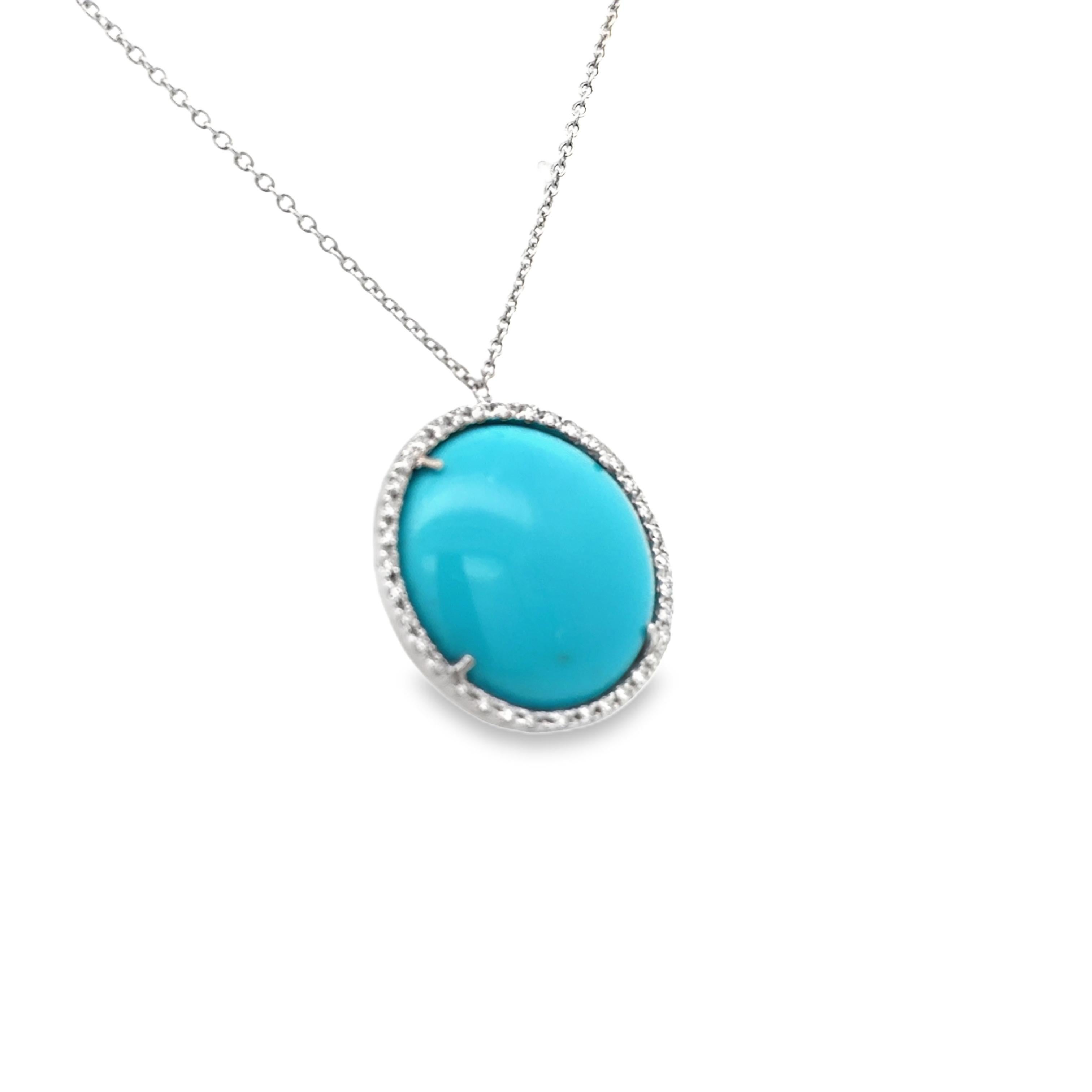 Garavelli  Ciondolo rotondo in oro bianco 18 Kt con diamanti e turchese in vendita 1
