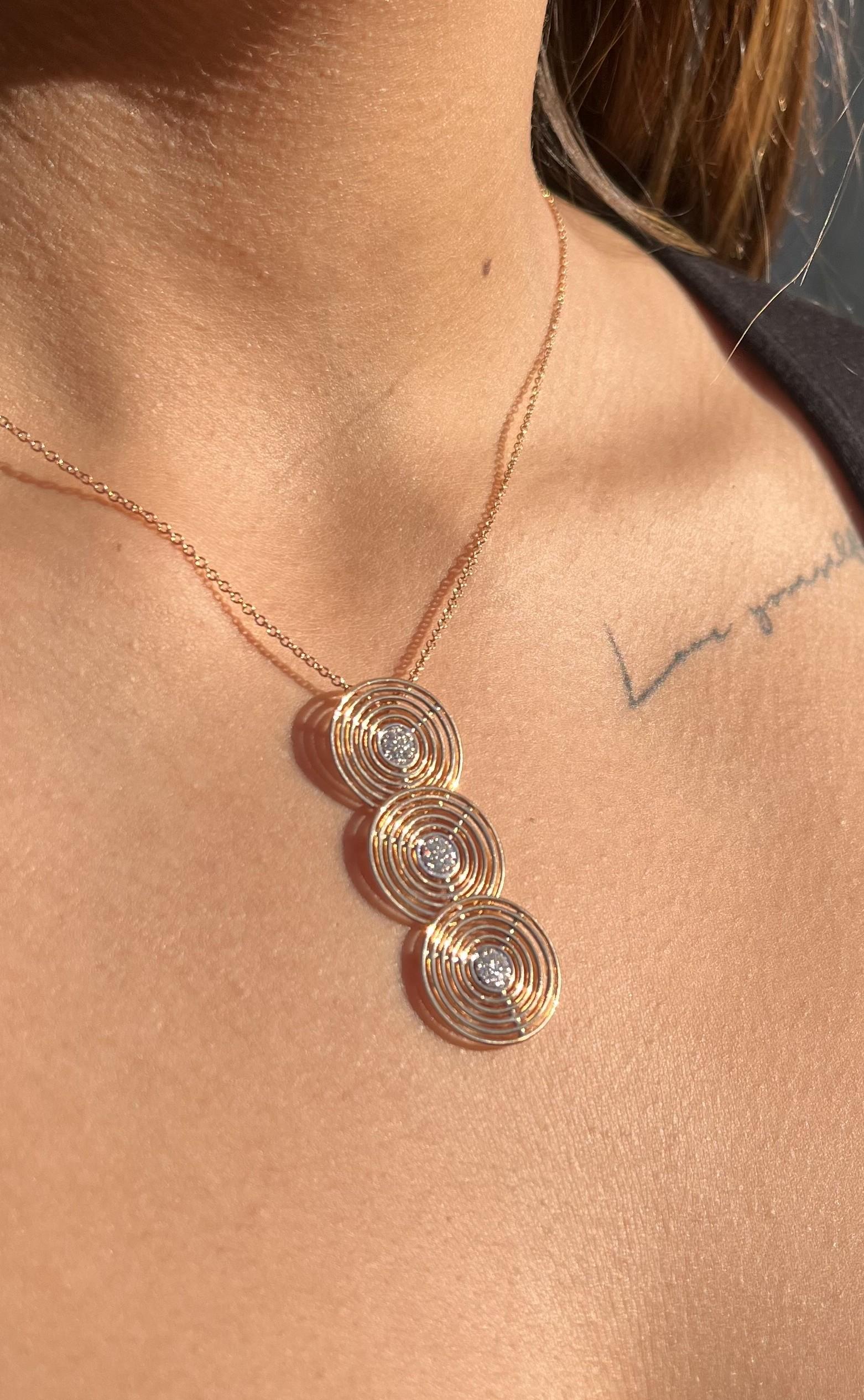 Contemporaneo Garavelli  Triple Circle Pendant in 18 Kt Pink Gold with Diamonds in vendita
