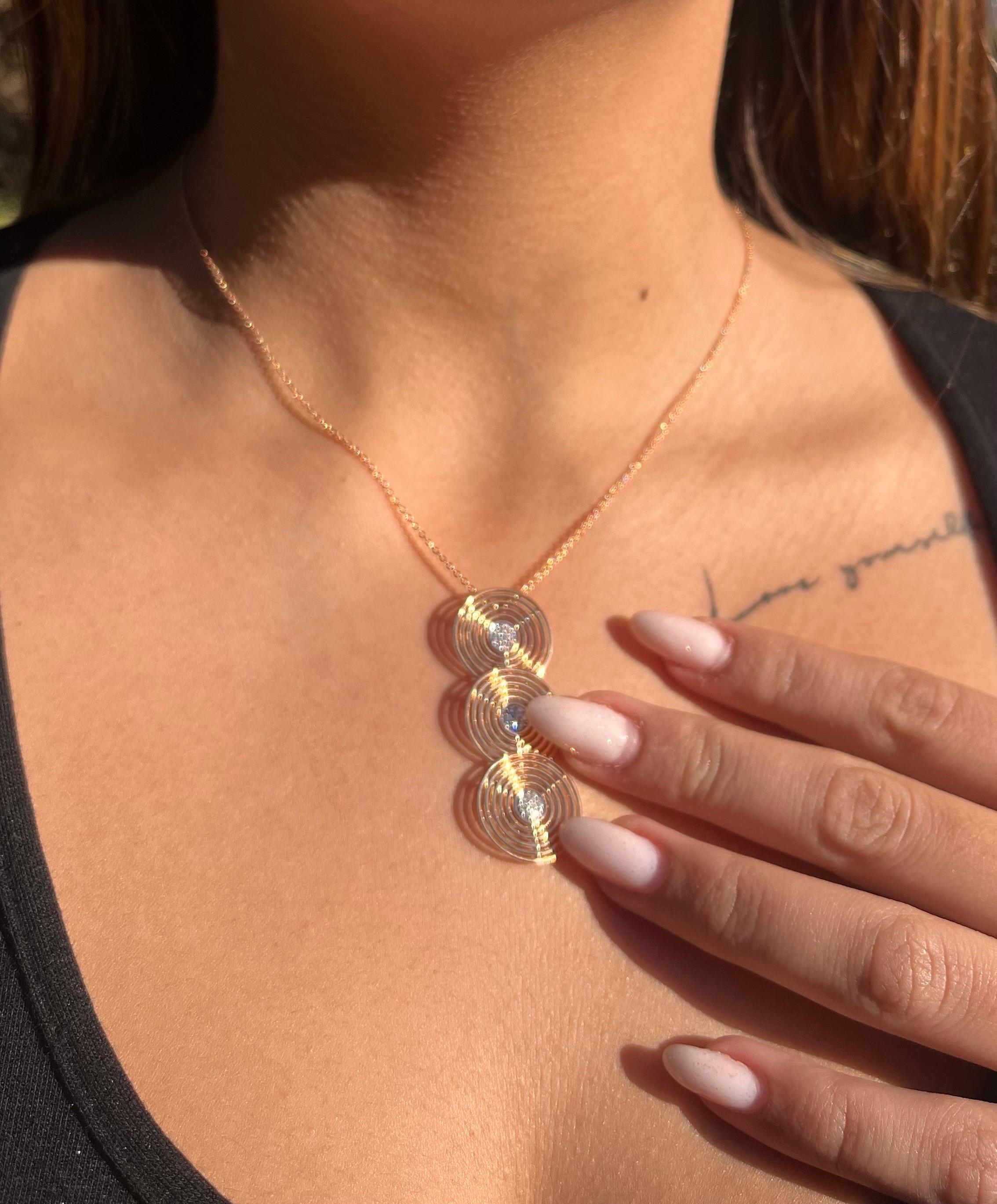 Donna Garavelli  Triple Circle Pendant in 18 Kt Pink Gold with Diamonds in vendita