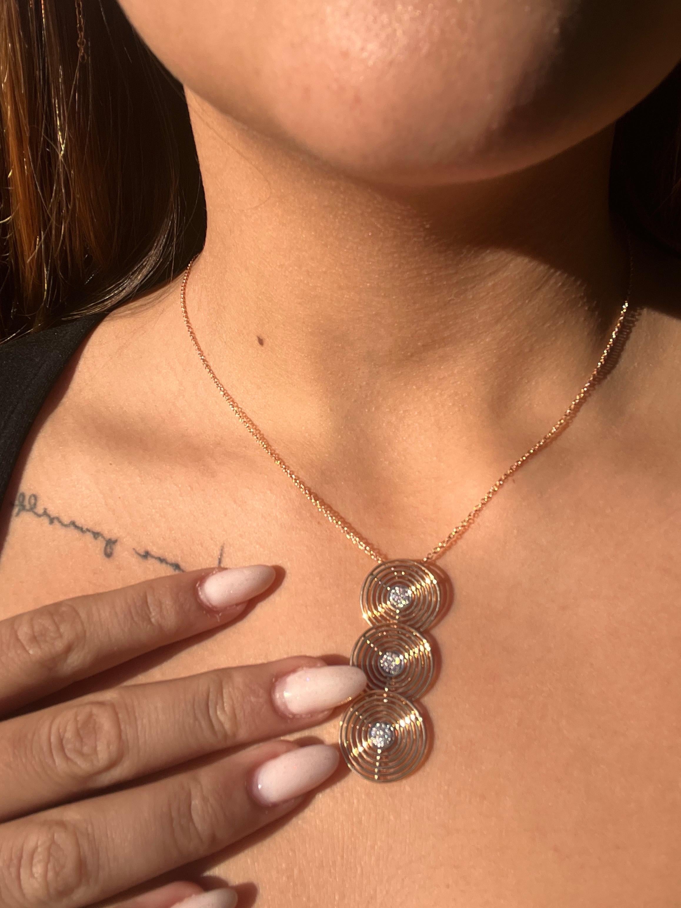 Garavelli  Triple Circle Pendant in 18 Kt Pink Gold with Diamonds in vendita 1