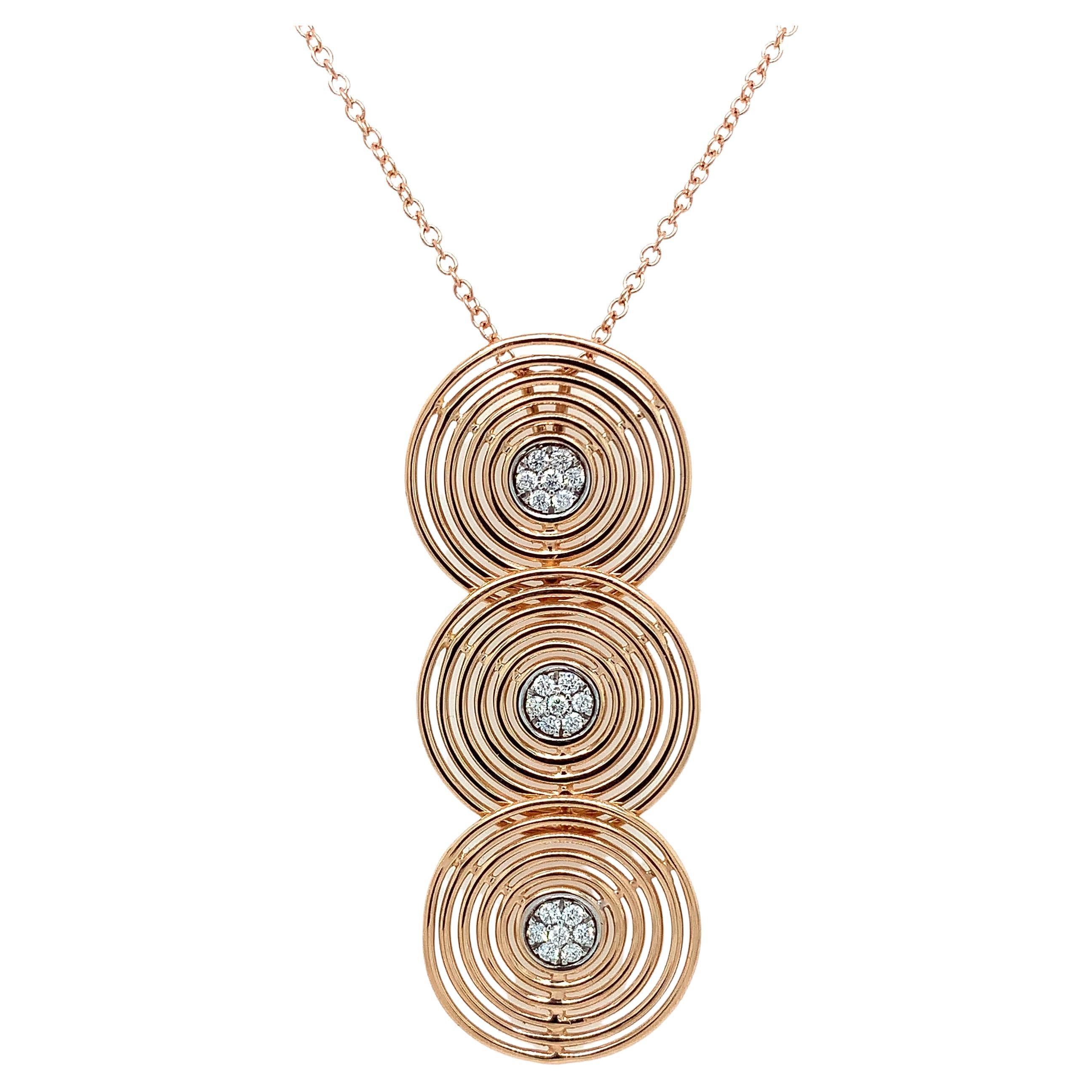 Garavelli  Triple Circle Pendant in 18 Kt Pink Gold with Diamonds in vendita