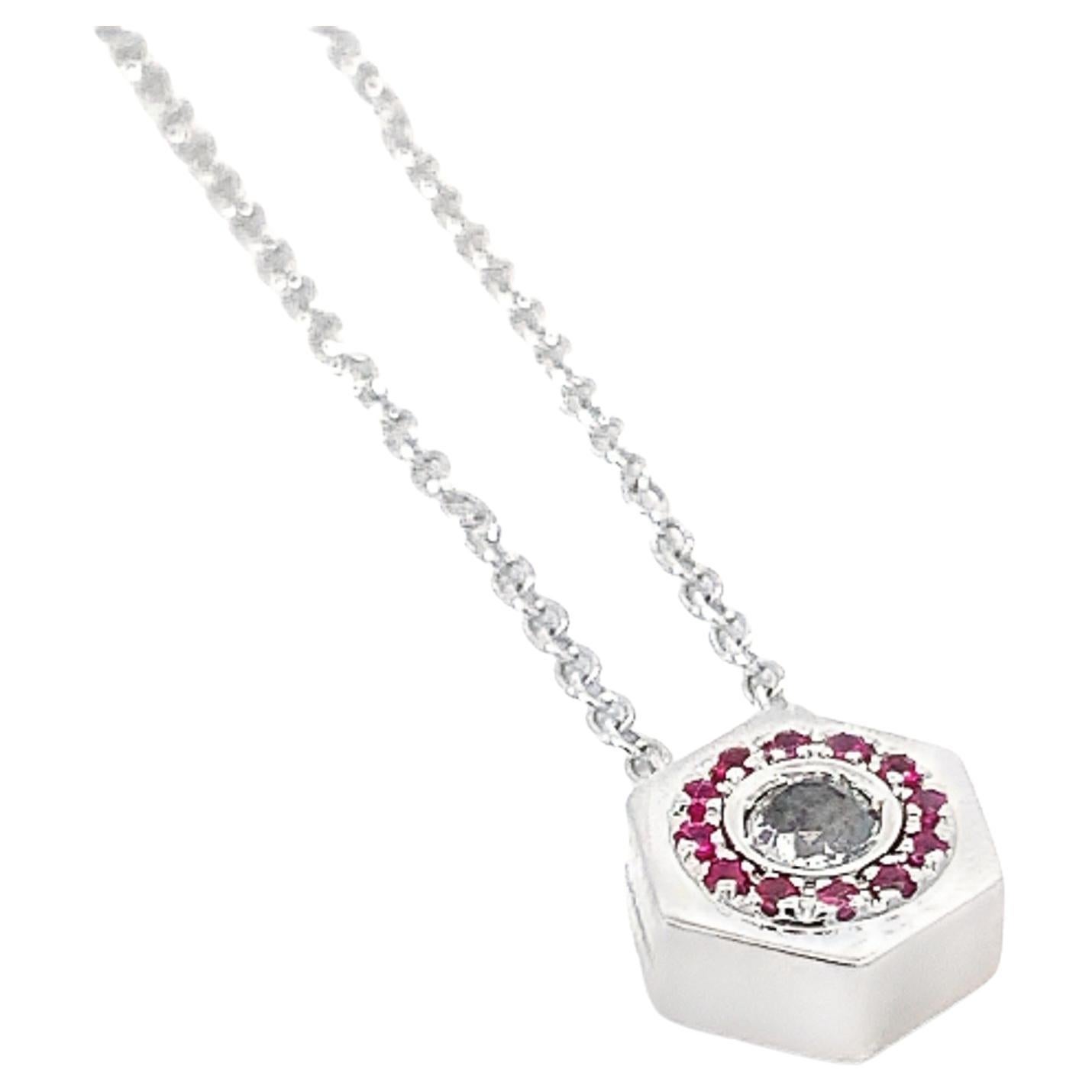Garavelli Bolt-Anhänger aus Weißgold mit Kette, mit Rubinen und schwarzen Diamanten im Angebot