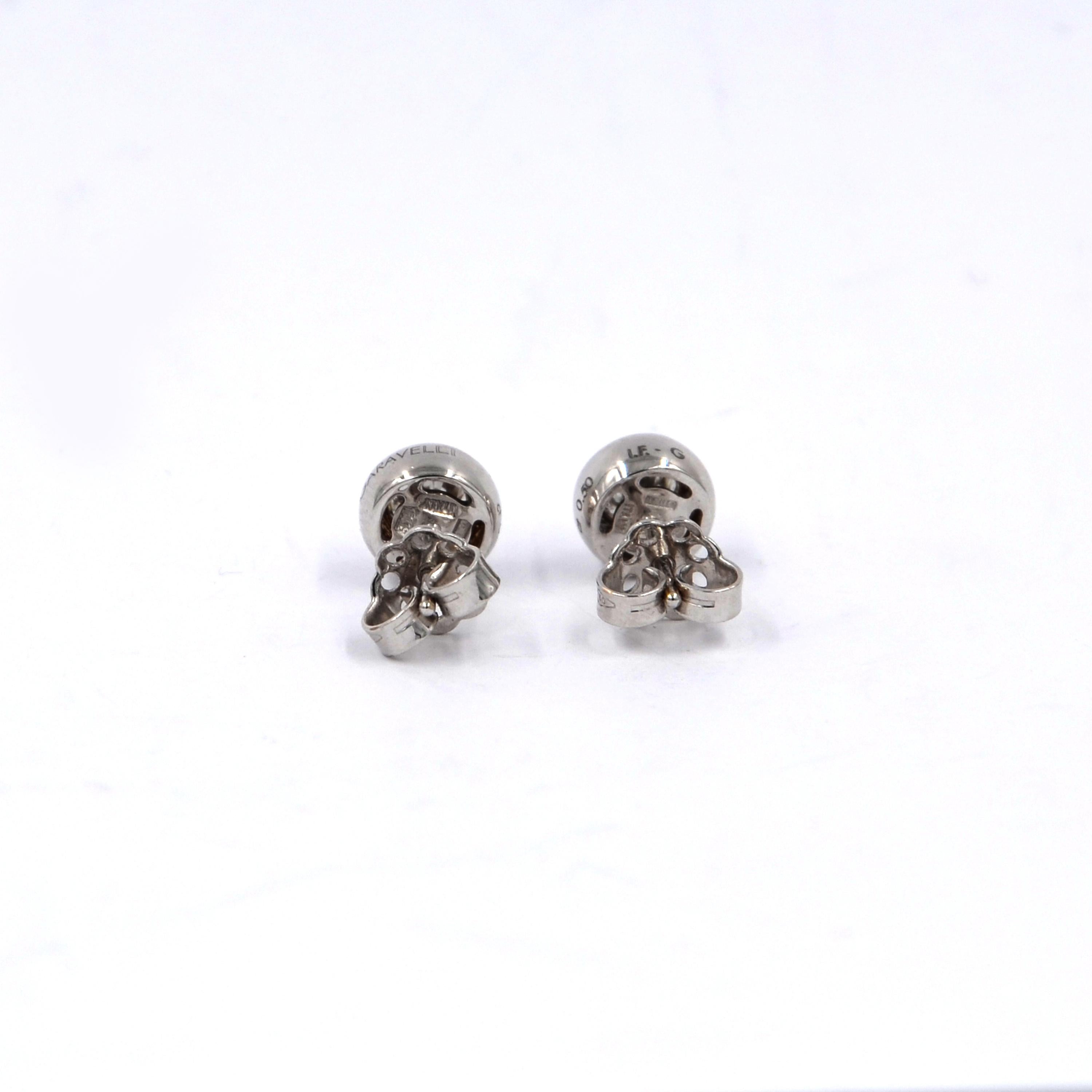 Women's or Men's Garavelli White Gold Pave Diamonds Studs from New Giotto Collection For Sale