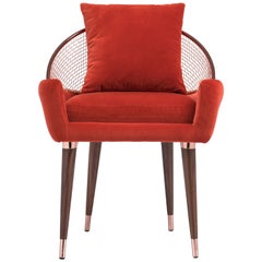 Mid-Century Modern Garbo Dining Chair in Red Velvet by Essential Home