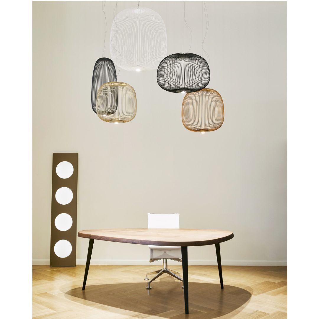 Varnished Garcia & Cumini 'Spokes 1’ Metal Suspension Lamp in Black for Foscarini For Sale