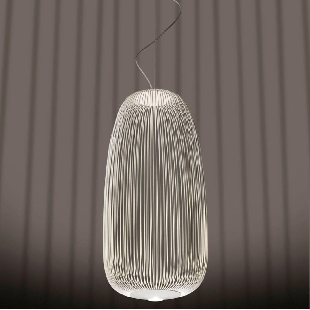 Mid-Century Modern Garcia and Cumini 'Spokes 1' Metal Suspension Lamp in White for Foscarini (Suspension en métal 'Spokes 1' en blanc pour Foscarini) en vente