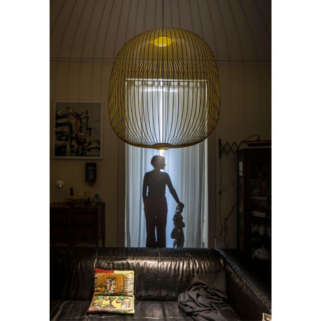 Mid-Century Modern Garcia & Cumini 'Spokes 2’ Metal Suspension Lamp in Gold for Foscarini For Sale