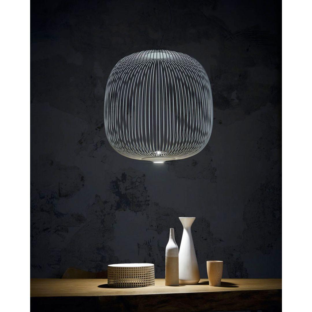 Mid-Century Modern Garcia & Cumini 'Spokes 2’ Metal Suspension Lamp in White for Foscarini For Sale