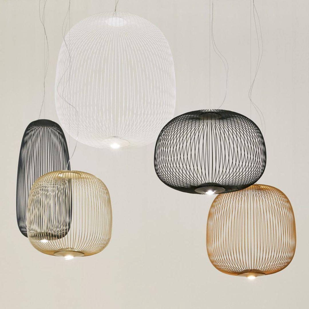 Varnished Garcia & Cumini 'Spokes 3’ Metal Suspension Lamp in Gold for Foscarini For Sale