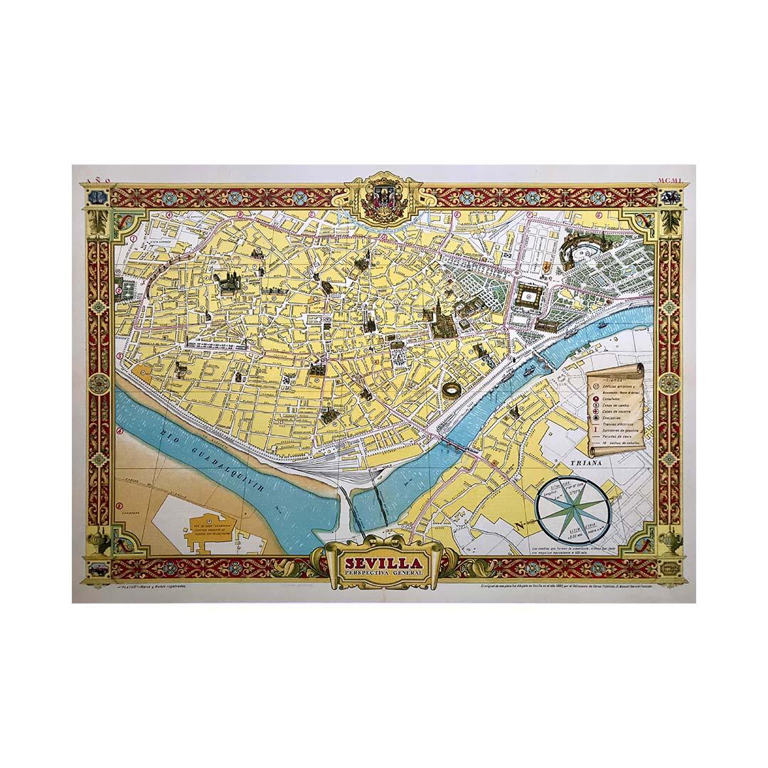 1950 original map by Garcia Fuentes Manuel - Sevilla Perspectiva General For Sale 2