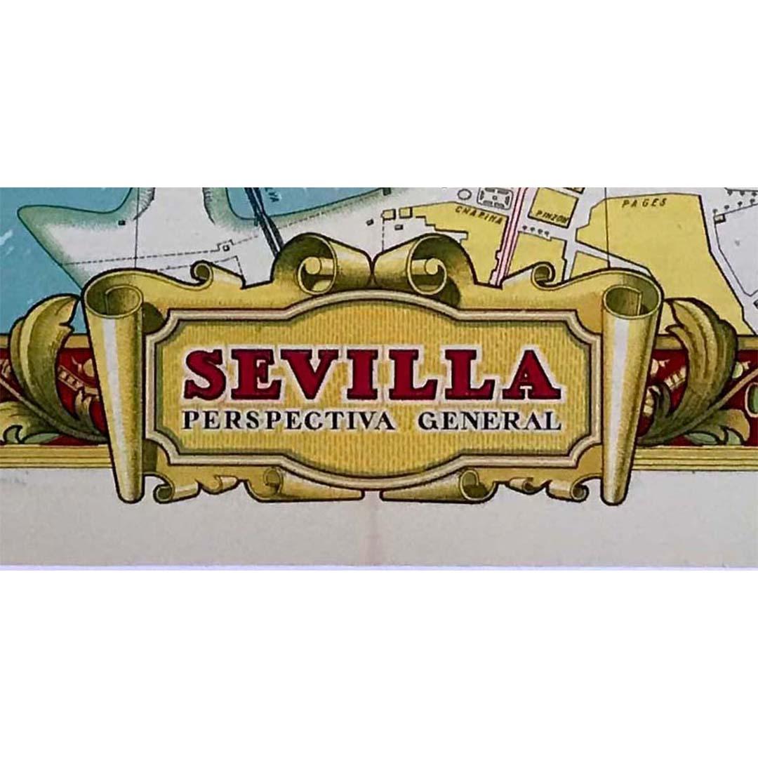 1950 original map by Garcia Fuentes Manuel - Sevilla Perspectiva General For Sale 3