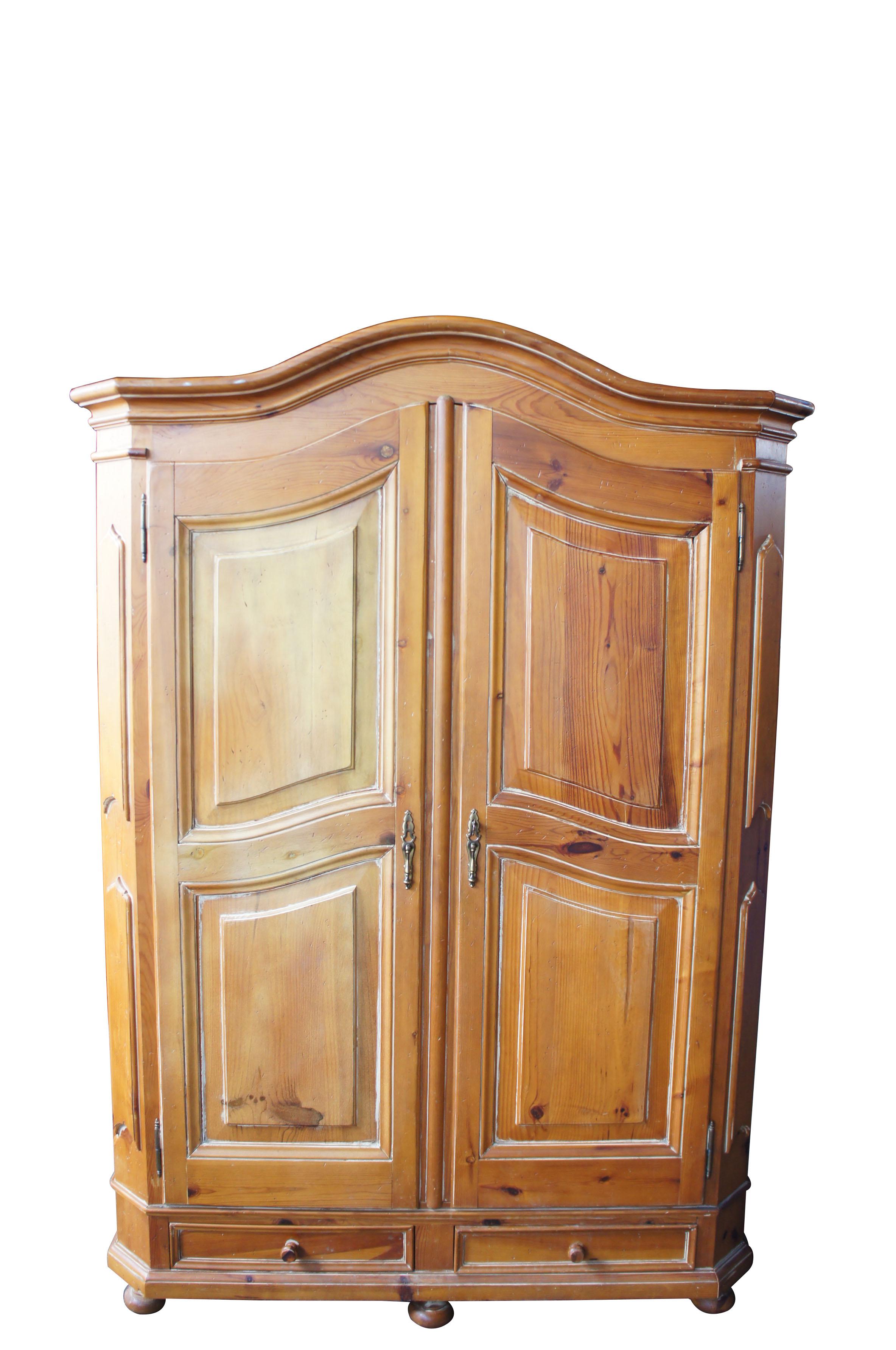 Garcia Furniture designs solid pine distressed rustic country armoire wardrobe

An exquisite armoire from Garcia Furniture designs of California. Made from a distressed pine with white wash trim. Includes 3 adjustable interior shelves, lower