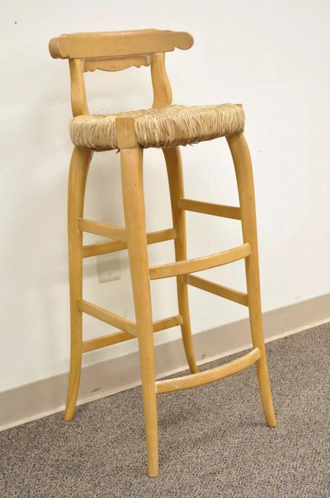 Garcia Imports Spain French Country Primitive Wooden Rush Seat Bar Stool Chair For Sale 5