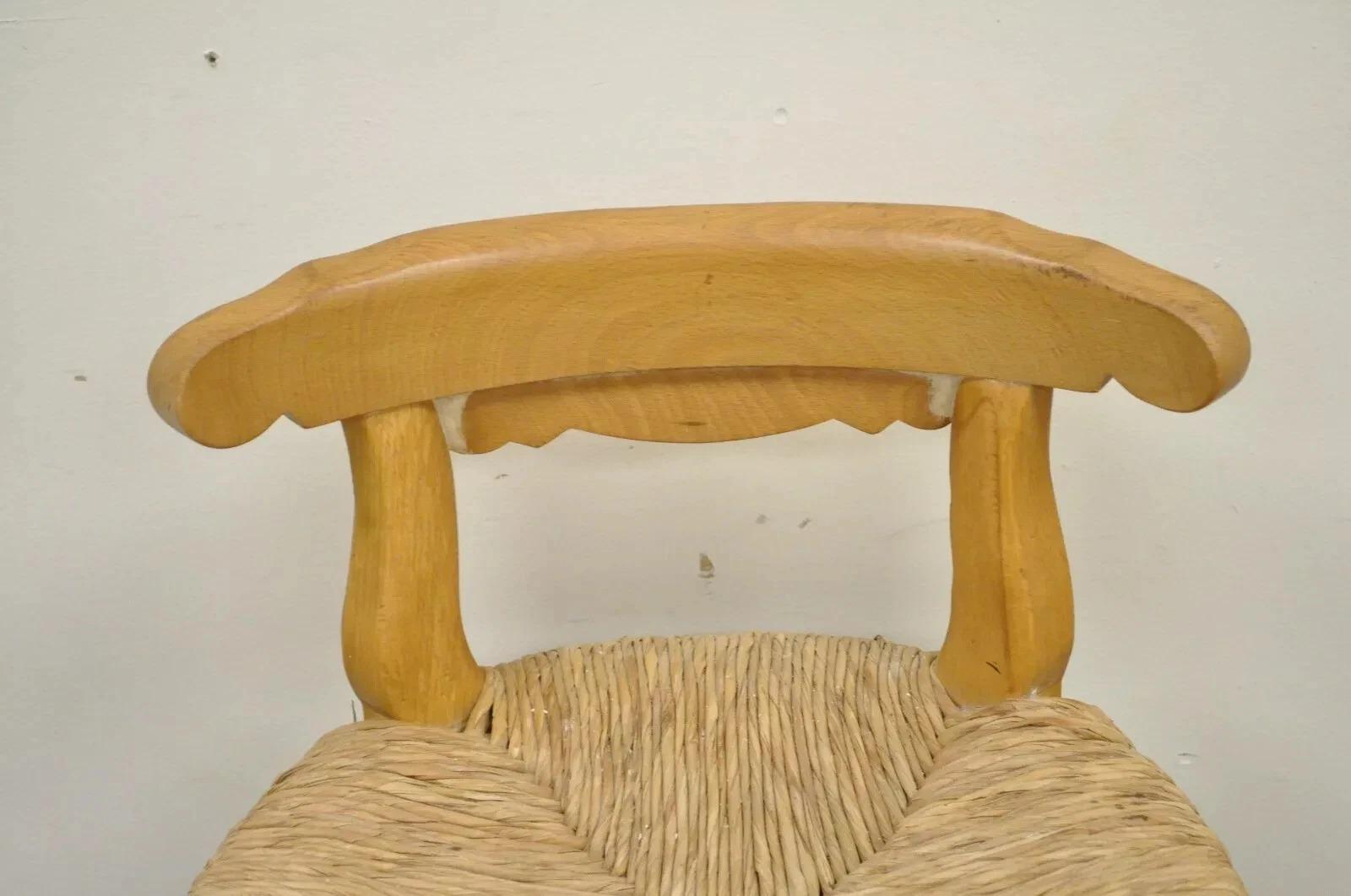 Mid-Century Modern Garcia Imports Spain French Country Primitive Wooden Rush Seat Bar Stool Chair For Sale