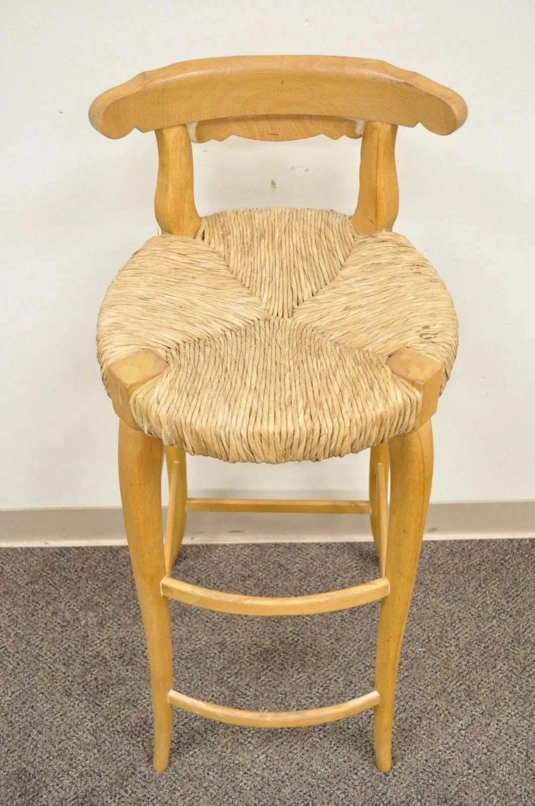 Unknown Garcia Imports Spain French Country Primitive Wooden Rush Seat Bar Stool Chair For Sale