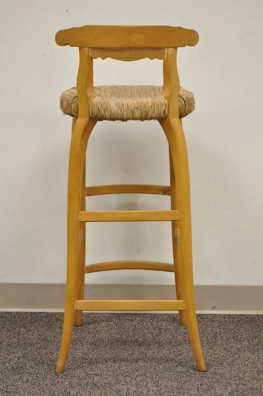 Garcia Imports Spain French Country Primitive Wooden Rush Seat Bar Stool Chair For Sale 2