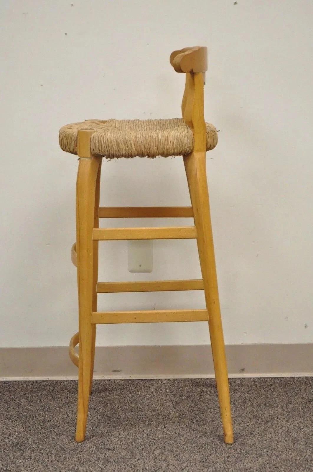 Garcia Imports Spain French Country Primitive Wooden Rush Seat Bar Stool Chair For Sale 3