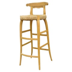 Garcia Imports Spain French Country Primitive Wooden Rush Seat Bar Stool Chair