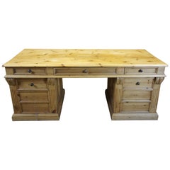 Garcia Natural Carved Pine Executive Office Desk Library Table Rustic Old World