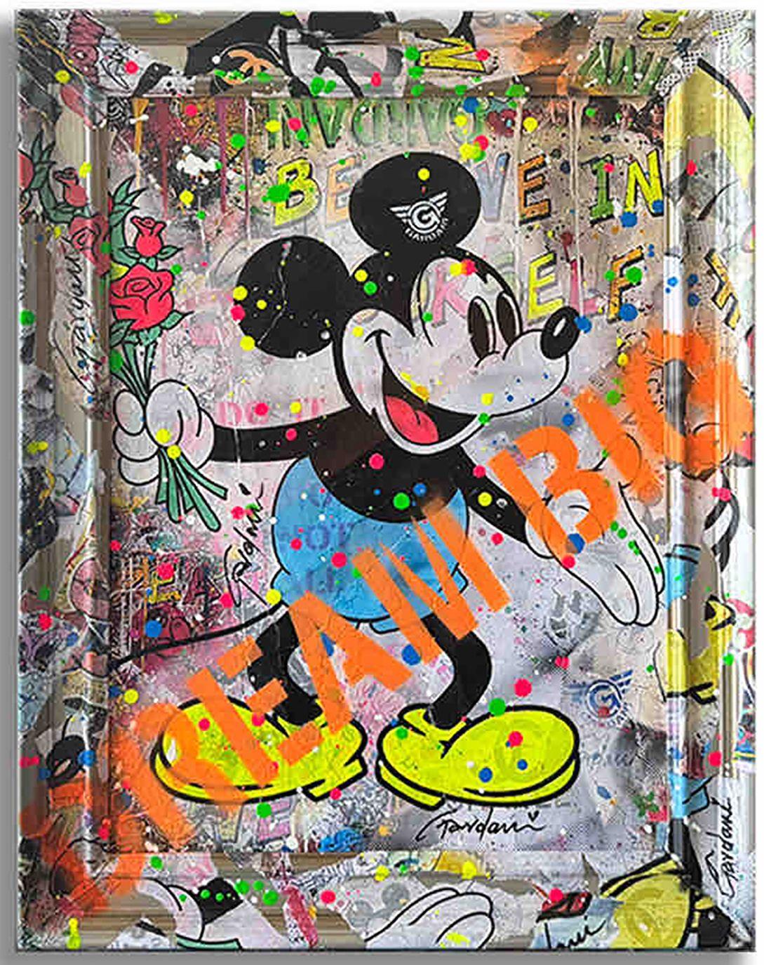 Peinture Mickey toujours heureux, acrylique sur toile