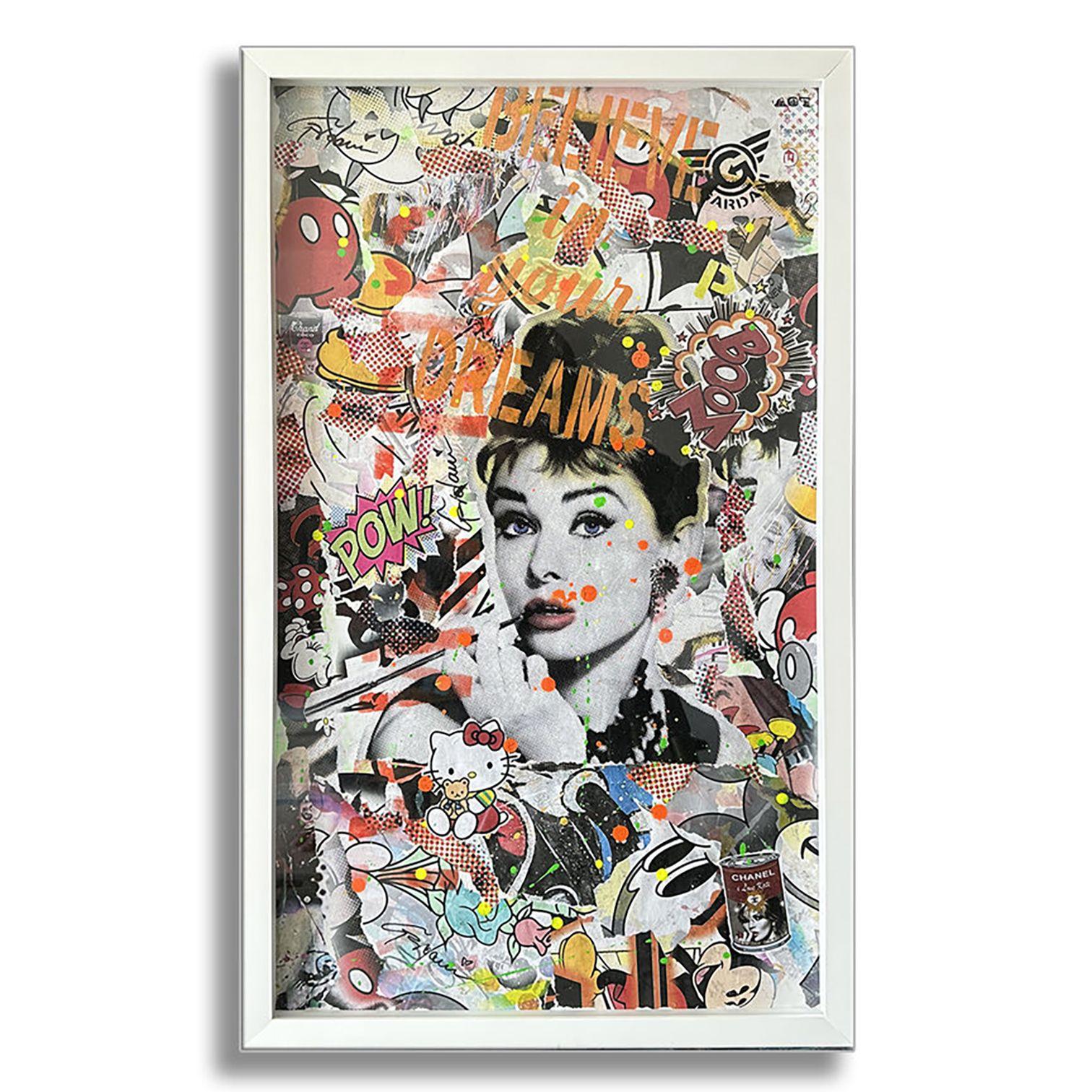 Audrey Hepburn Gold, Gemälde, Acryl auf Papier (Pop-Art), Painting, von Gardani Art