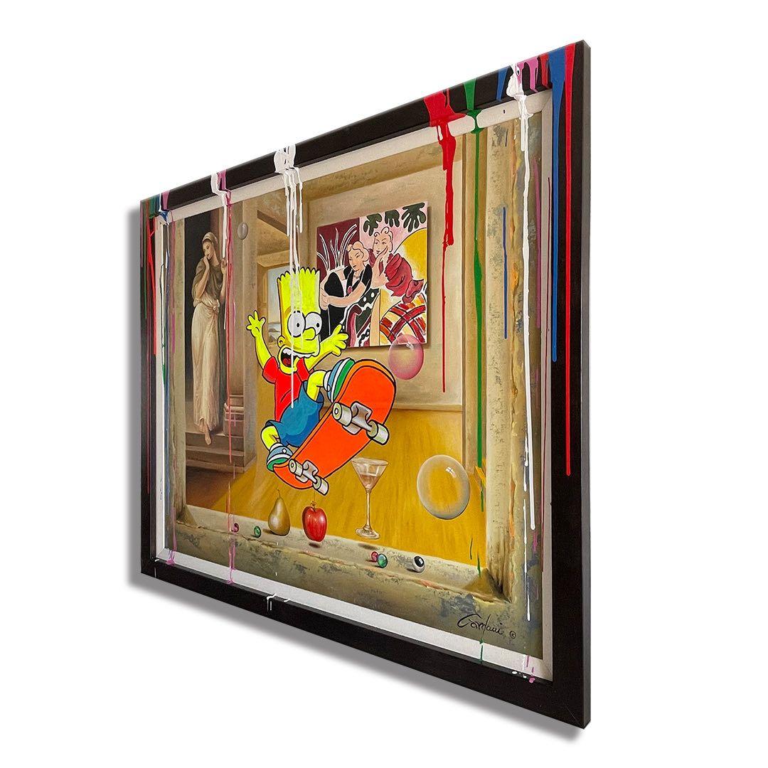 Bart escaping from the Conversation, Painting, Oil on Canvas For Sale 1