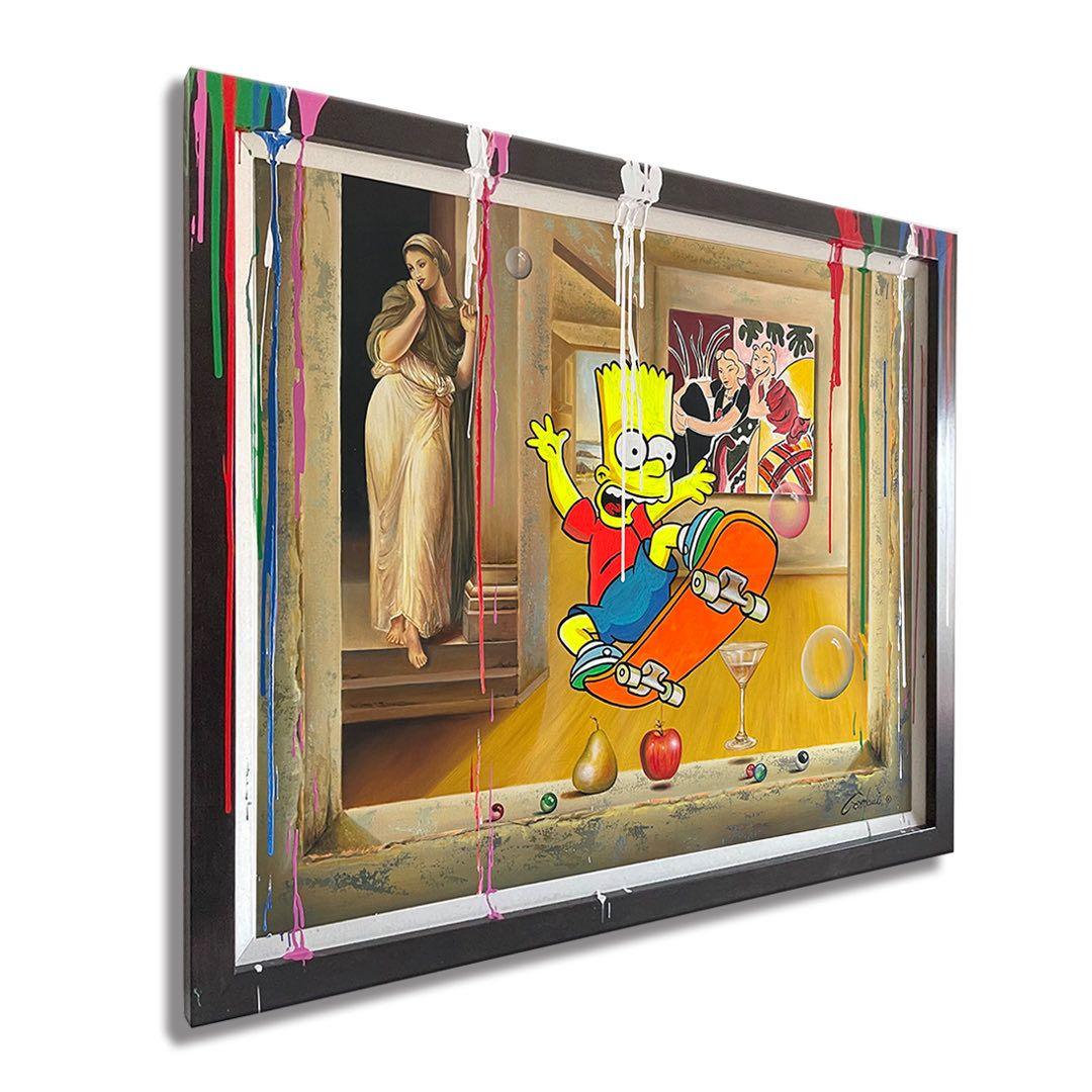 Bart escaping from the Conversation, Painting, Oil on Canvas For Sale 2