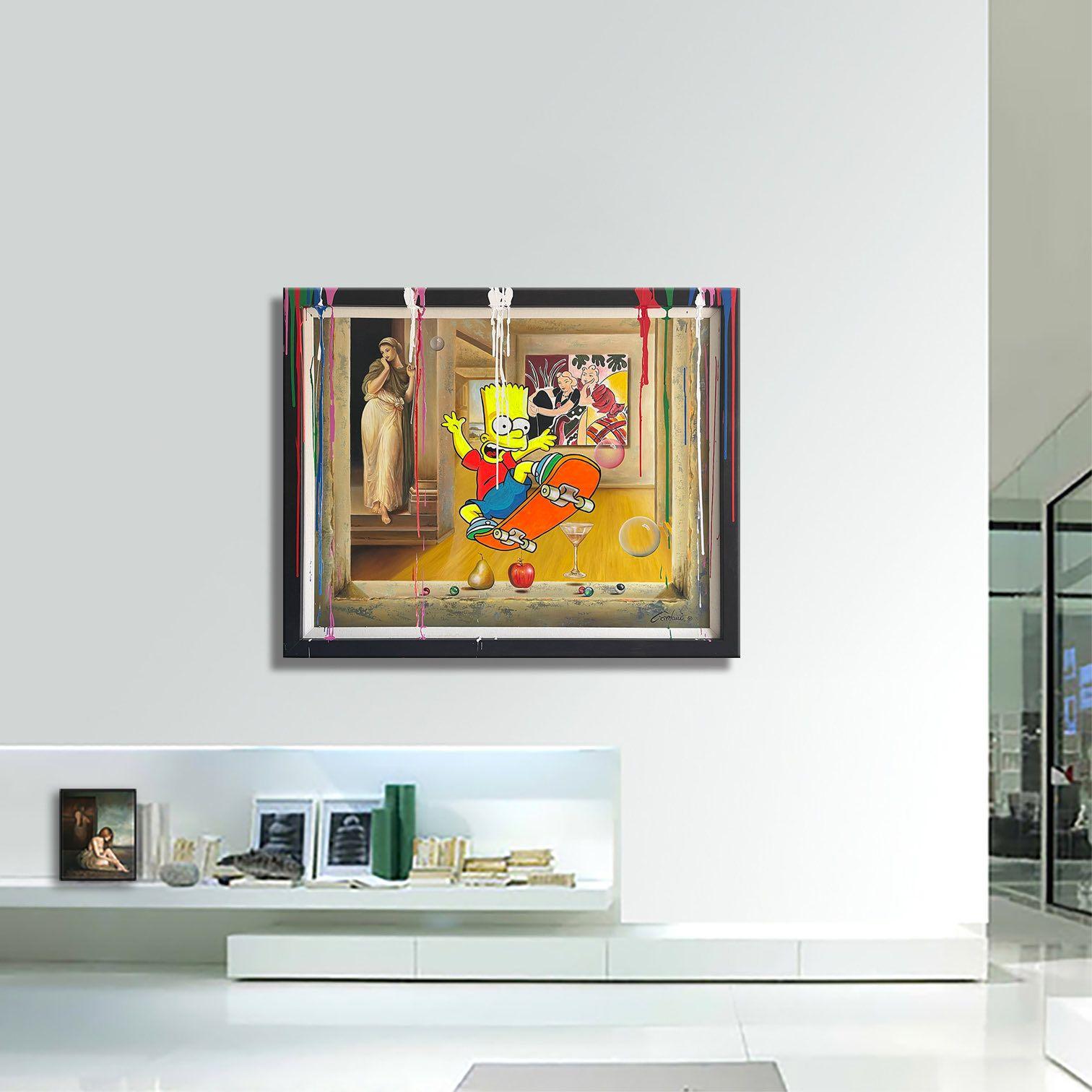 Bart escaping from the Conversation, Painting, Oil on Canvas For Sale 3