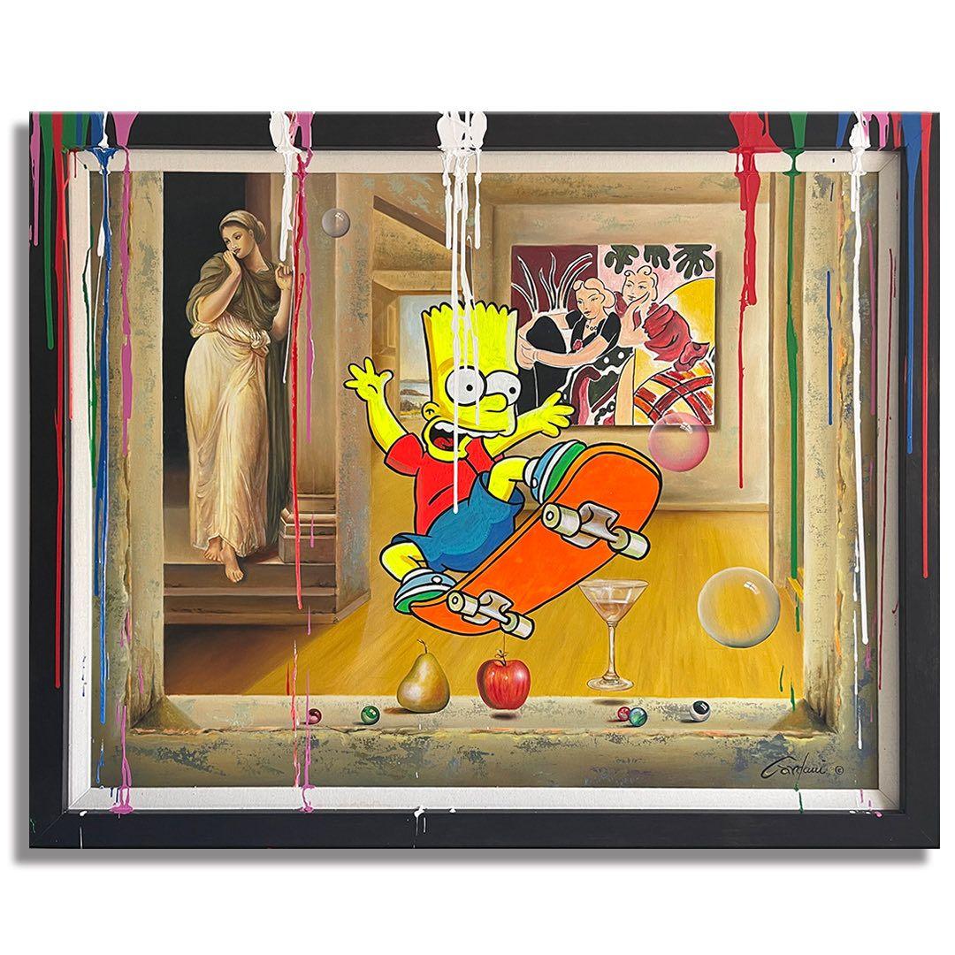 Bart escaping from the Conversation, Painting, Oil on Canvas For Sale 4