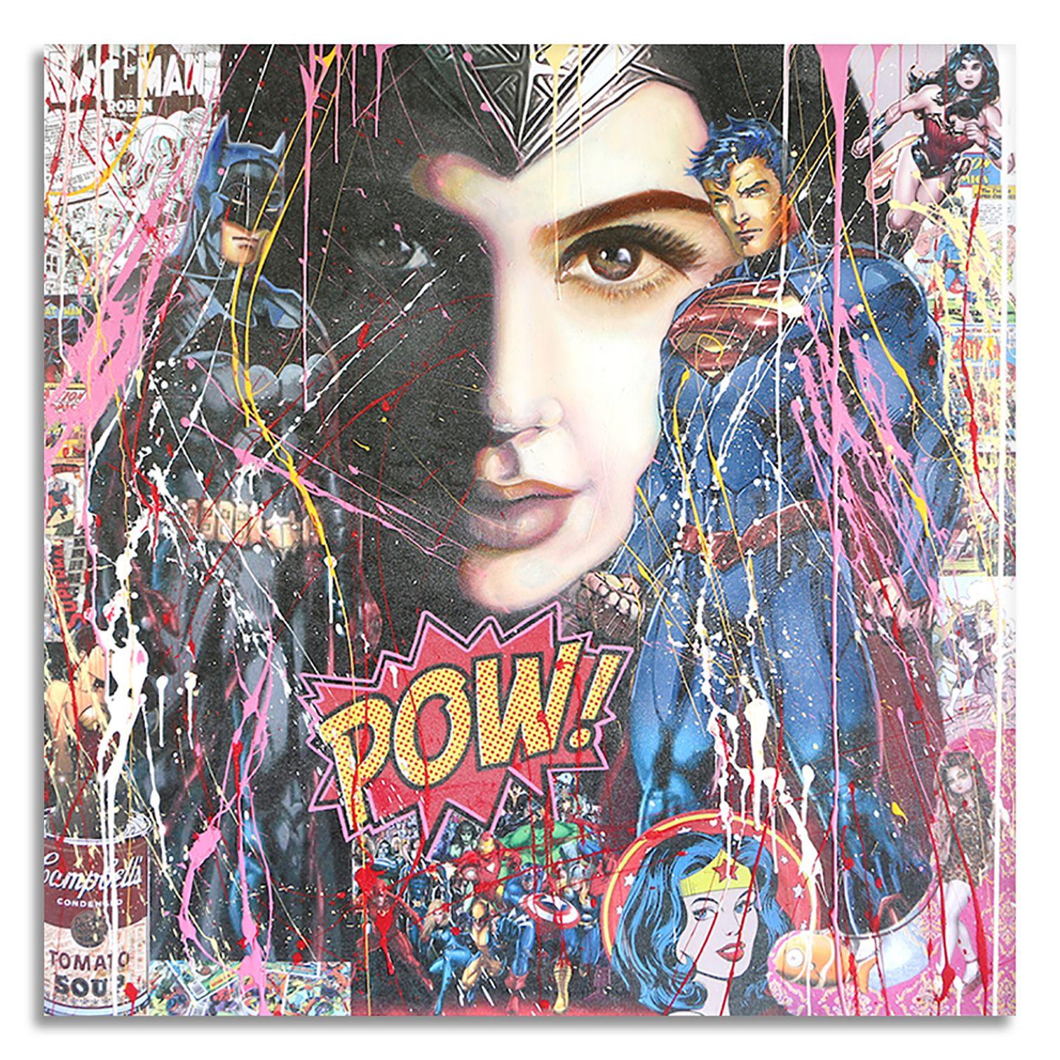 Batman Superman Beauty, Painting, Acrylic on Canvas For Sale 3