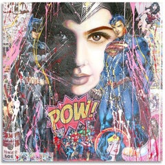 Batman Superman Beauty, Painting, Acrylic on Canvas