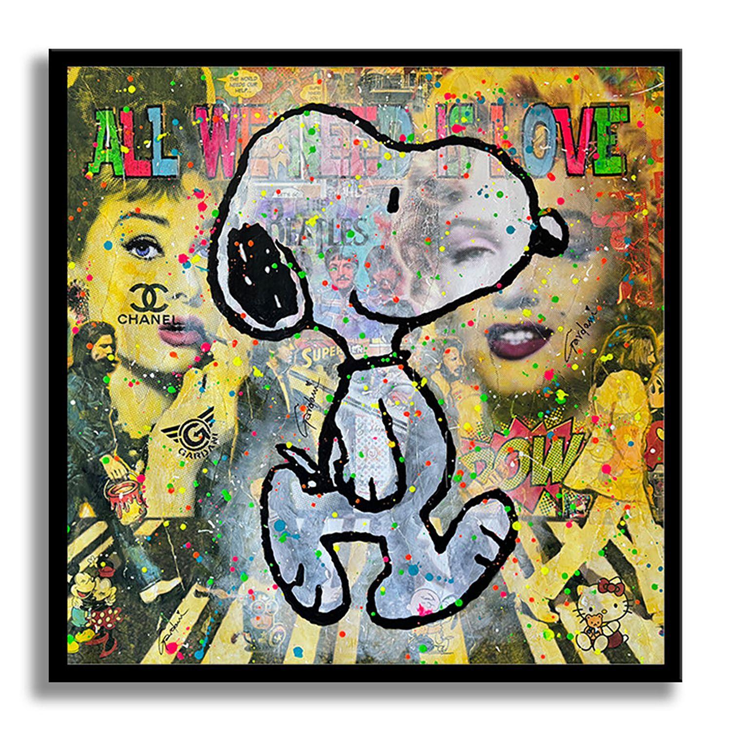 Beatles Snoopy - Original Painting on Canvas, Painting, Acrylic on Canvas For Sale 1