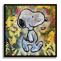 Beatles Snoopy - Original Painting on Canvas, Painting, Acrylic on Canvas