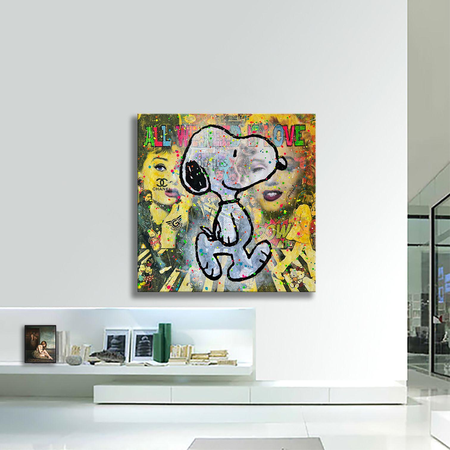Beatles Snoopy - Original Painting on Canvas, Painting, Acrylic on Canvas For Sale 3