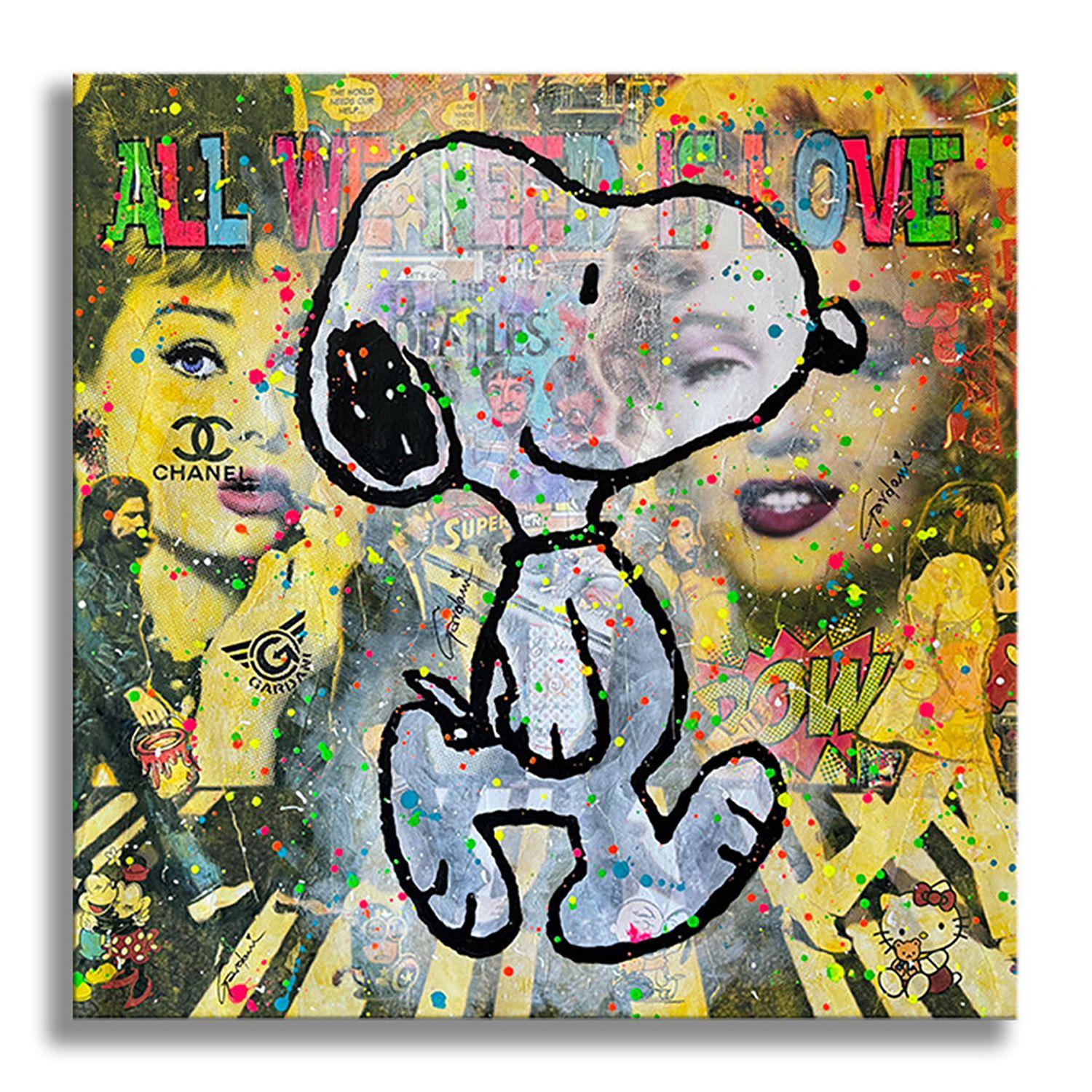 Beatles Snoopy - Original Painting on Canvas, Painting, Acrylic on Canvas For Sale 4