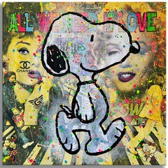 Beatles Snoopy - Original Painting on Canvas, Painting, Acrylic on Canvas