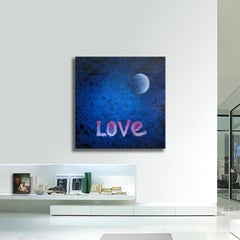 Amor de luna azul - Pintura original sobre lienzo, Pintura, Acrílico sobre lienzo