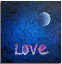 Amor de luna azul - Pintura original sobre lienzo, Pintura, Acrílico sobre lienzo