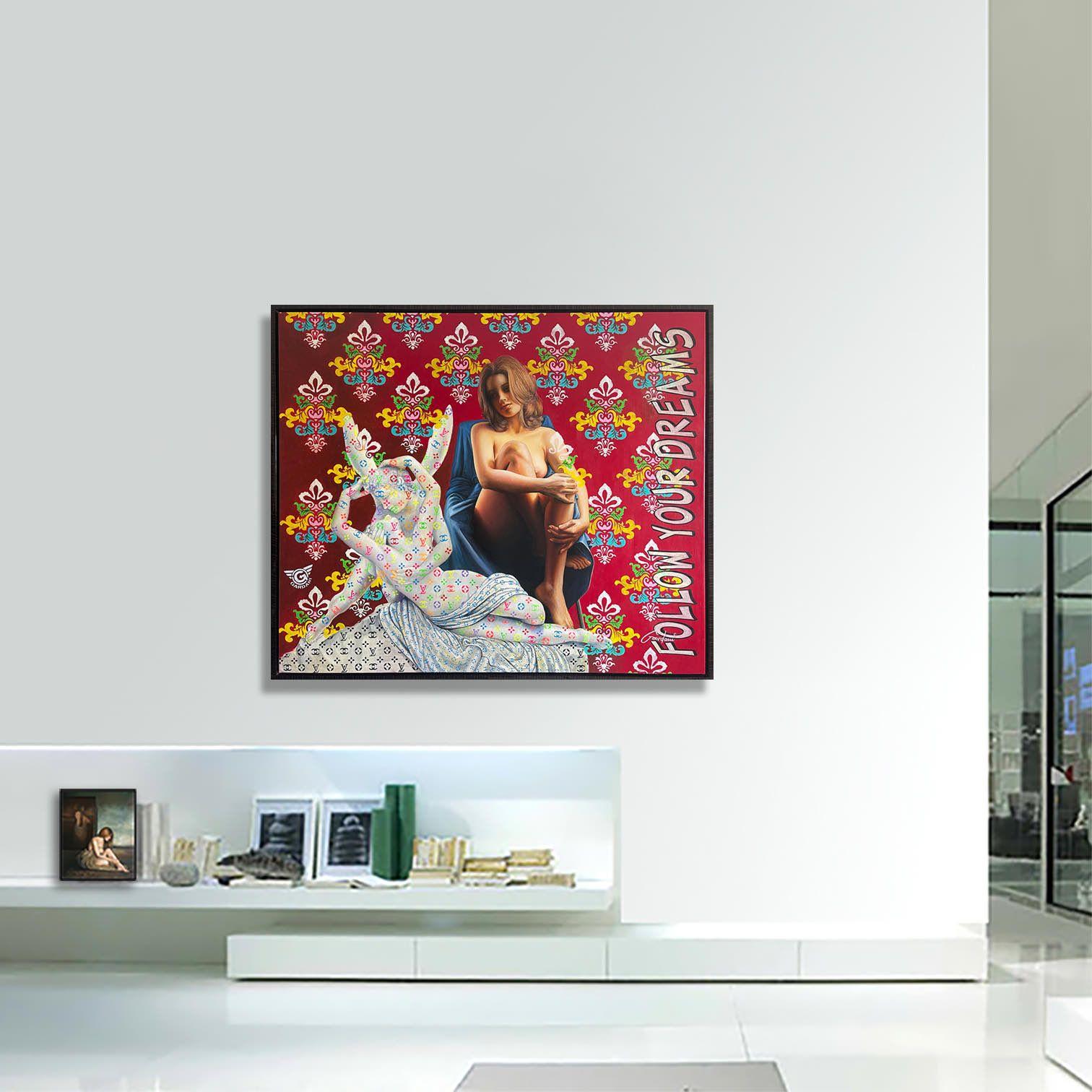 Einzigartiges Pop-Art-Originalgemälde auf Leinwand von Gardani, handsigniert vom Künstler auf der Vorder- und Rückseite, kommt mit offiziellem Gardani-Echtheitszertifikat mit einer einzigartigen Dollarschein-Sequenz als Registrierungsnummer für