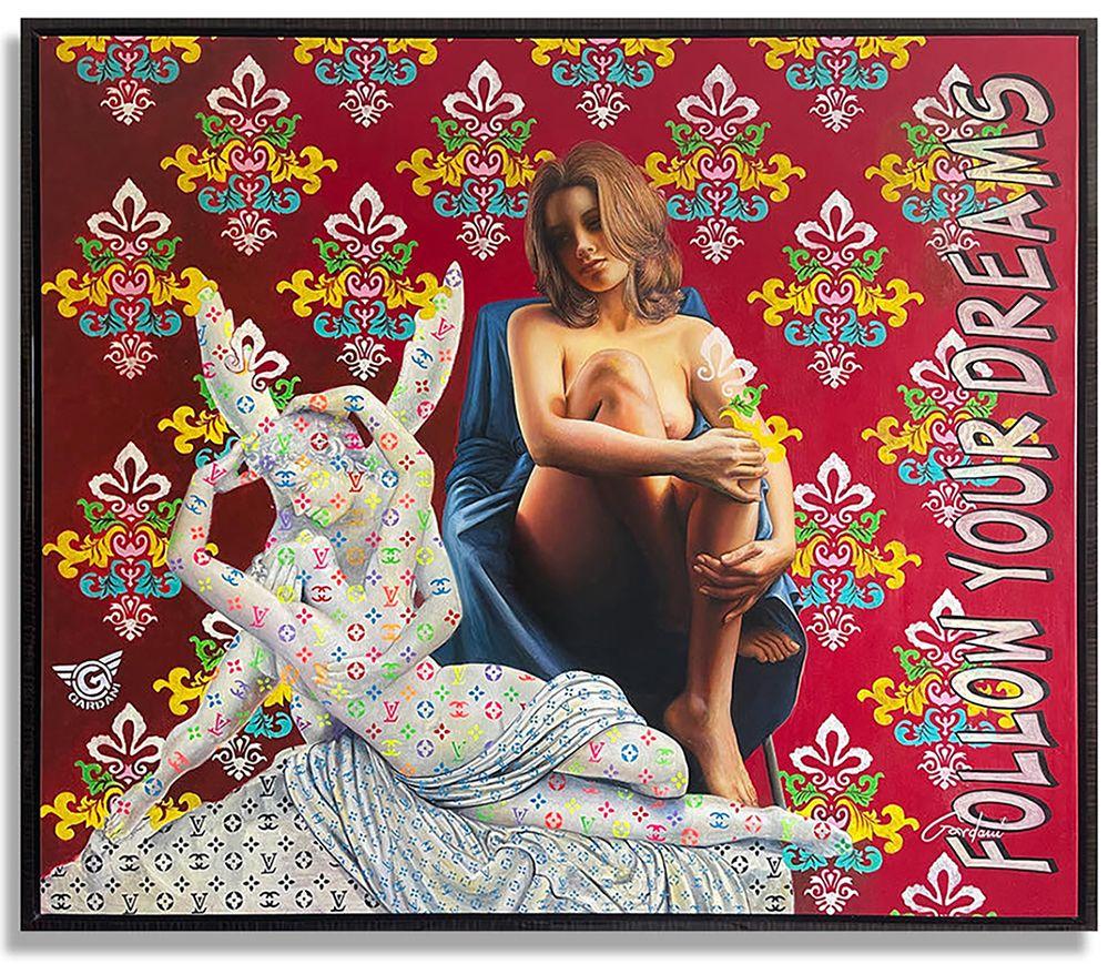 CupidâEs Kiss, Gemälde, Öl auf Leinwand – Painting von Gardani Art