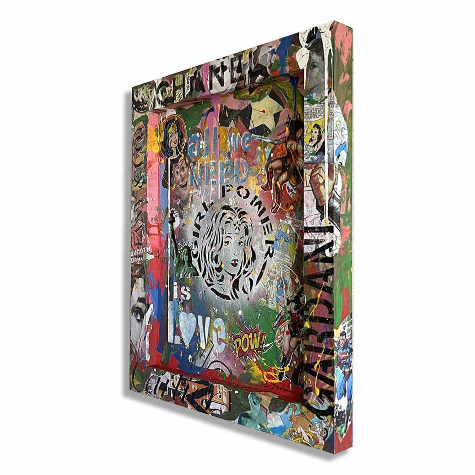 Girl Power Love, peinture, acrylique sur toile - Pop Art Painting par Gardani Art