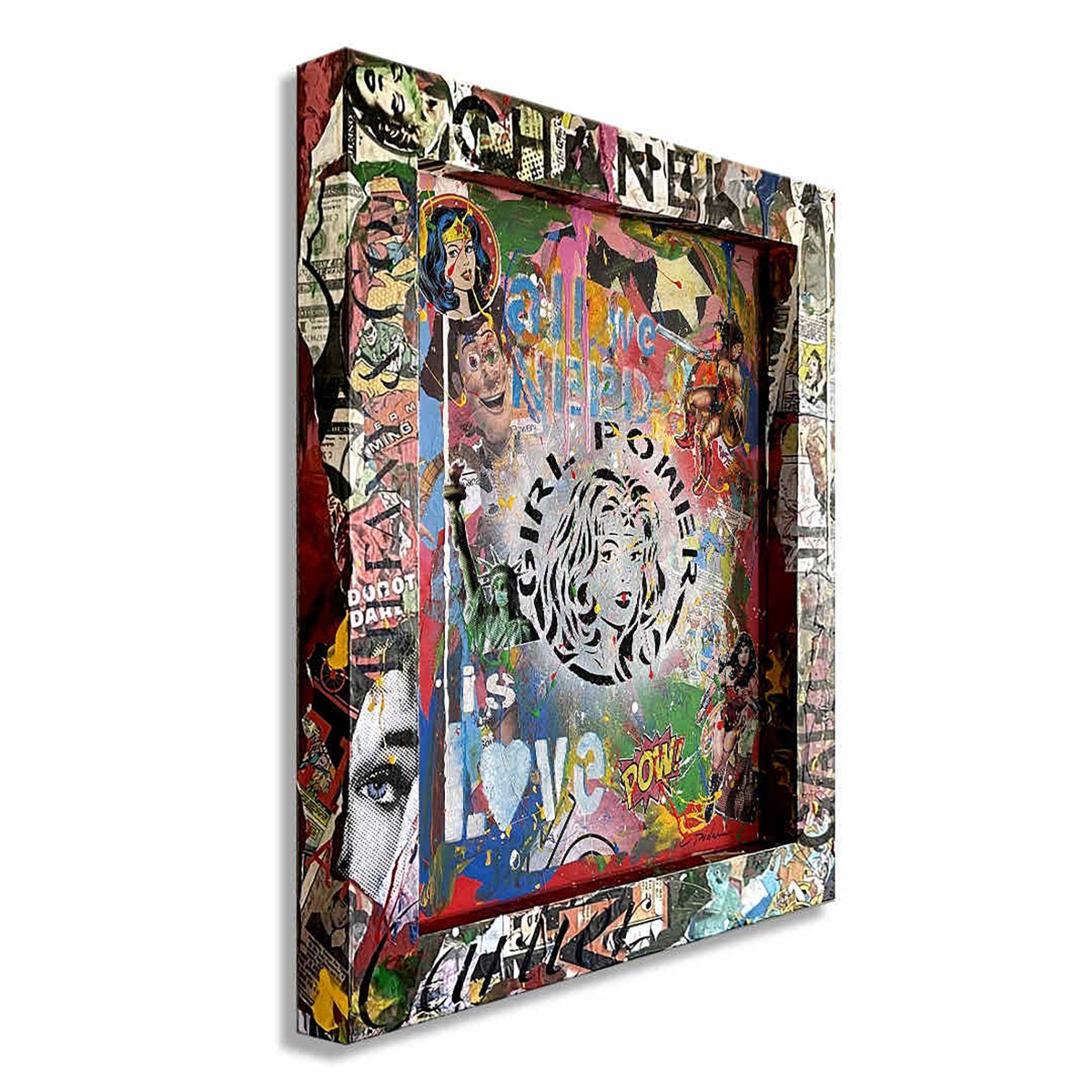 Peinture Pop Art originale sur toile de Gardani, unique en son genre, signée à la main par l'artiste au recto et au verso, accompagnée d'un certificat d'authenticité officiel de Gardani avec une séquence unique de billets d'un dollar comme numéro