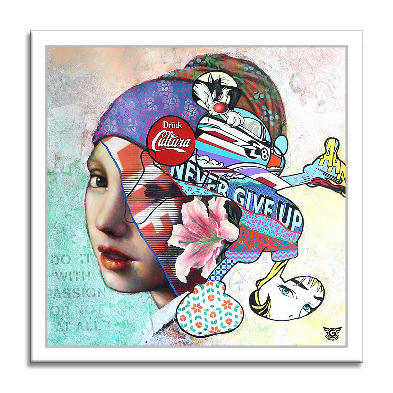 Mädchen mit Perlen-Ohrring Mickey, Gemälde, Öl auf Leinwand (Pop-Art), Painting, von Gardani Art