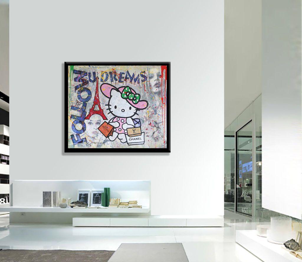 Hello-Kitty â€“ Hermes Chanel Louis Vuitton, Painting, Acrylic on Canvas For Sale 1