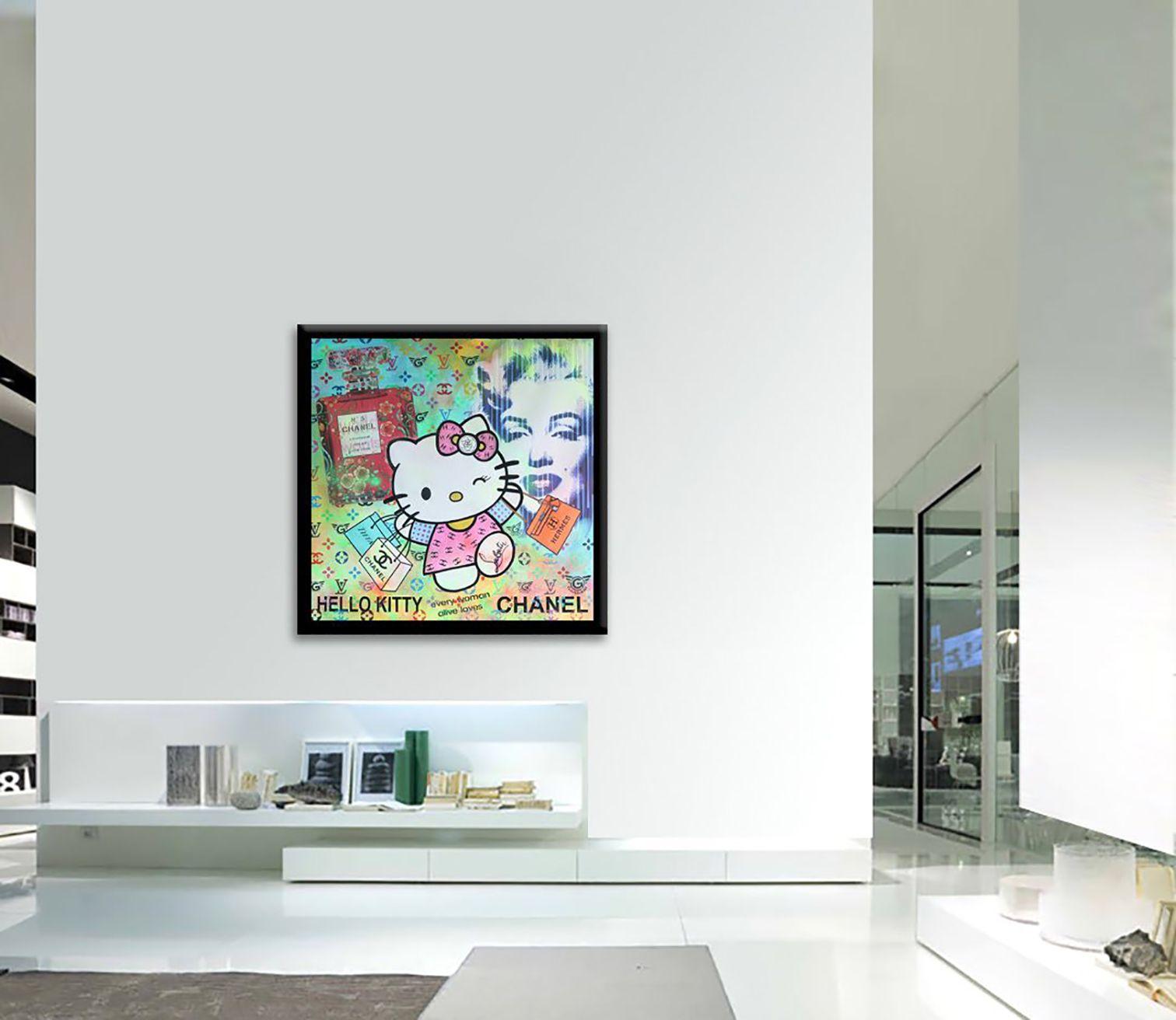 Hello Kitty Chanel - Peinture originale sur toile, Peinture, Acrylique sur toile - Pop Art Painting par Gardani Art