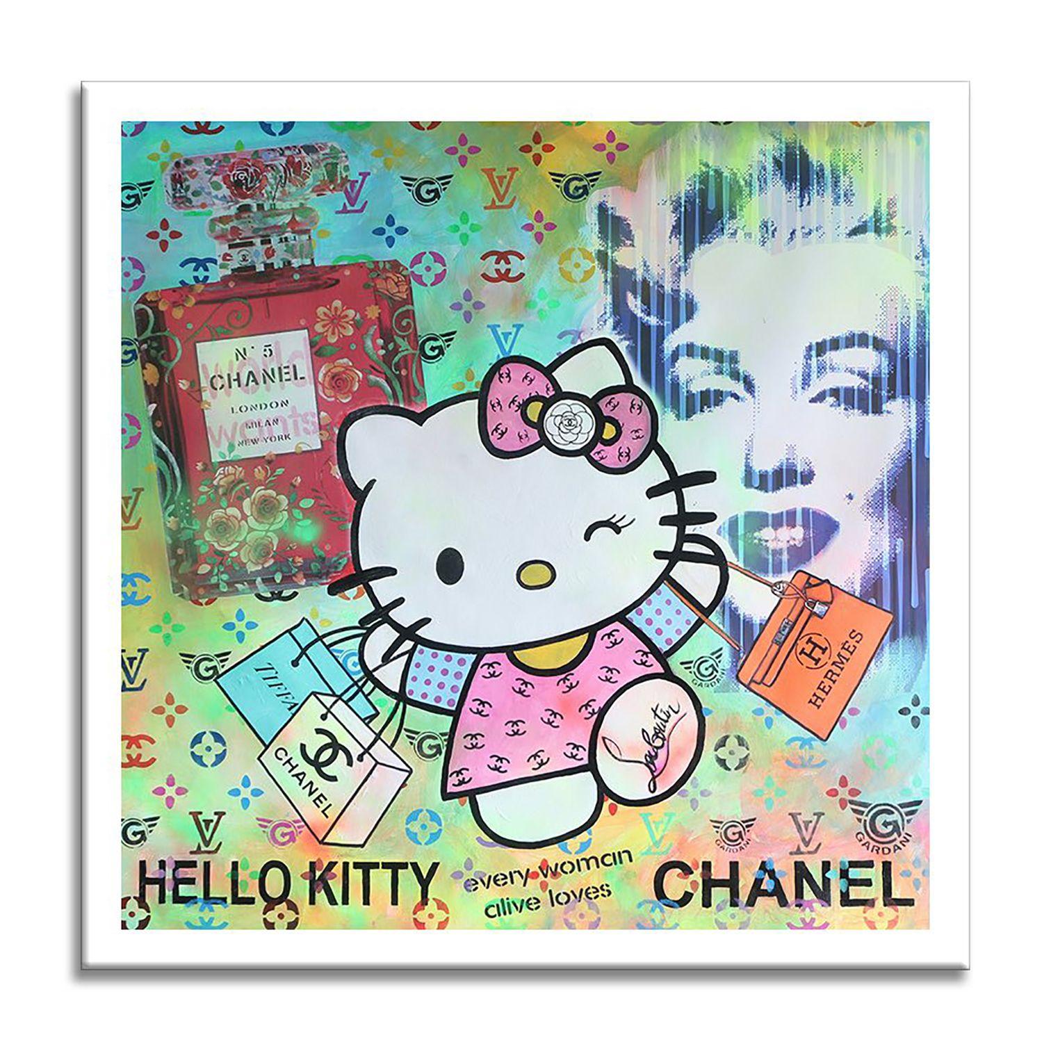 Hello Kitty Chanel - Peinture originale sur toile, Peinture, Acrylique sur toile en vente 1