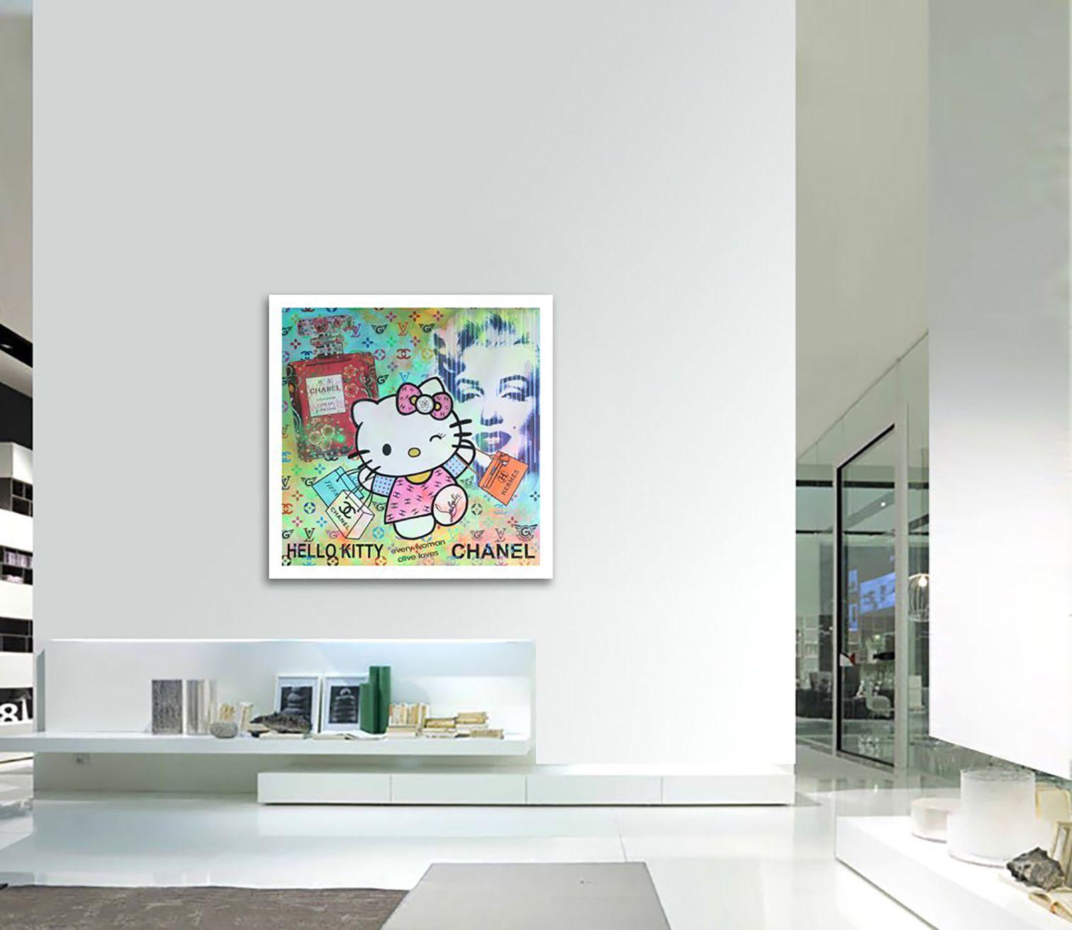 Hello Kitty Chanel - Peinture originale sur toile, Peinture, Acrylique sur toile en vente 2