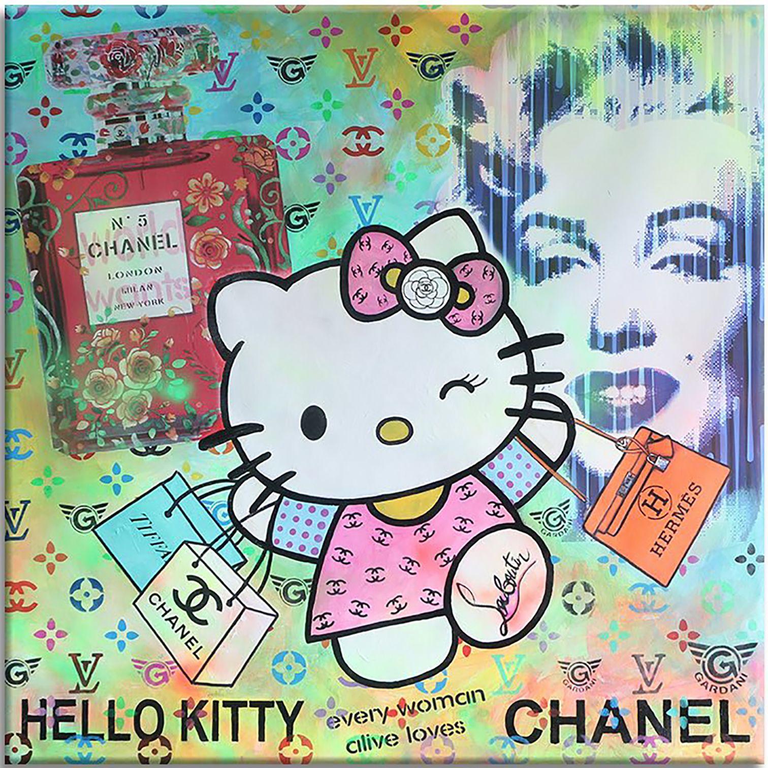 Hello Kitty Chanel - Peinture originale sur toile, Peinture, Acrylique sur toile - Painting de Gardani Art